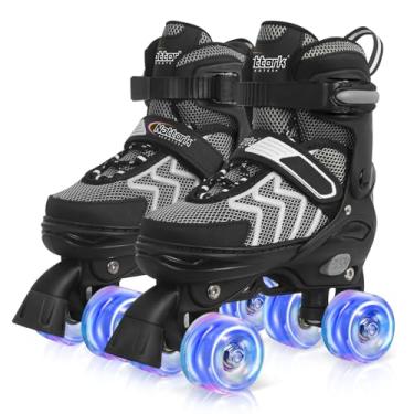 Imagem de Patins infantis para meninos, patins pretos ajustáveis com rodas iluminadas para adolescentes jovens idades 8-12 10 11 12, iniciantes, esportes ao ar livre, melhor presente de aniversário para crianças