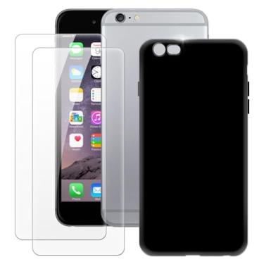 Imagem de MILEGOO Capa para iPhone 6 Plus + 2 peças protetoras de tela de vidro temperado, capa ultrafina de silicone TPU macio à prova de choque para iPhone 6S Plus (5,5 polegadas) preta