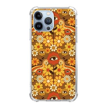 Imagem de Qimulgociz Capa de telefone retrô dos anos 60 anos 70 psicodélico com olho de flor compatível com iPhone 13 Pro Max, capa floral vintage hippie para adolescentes mulheres e homens, capa moderna de TPU