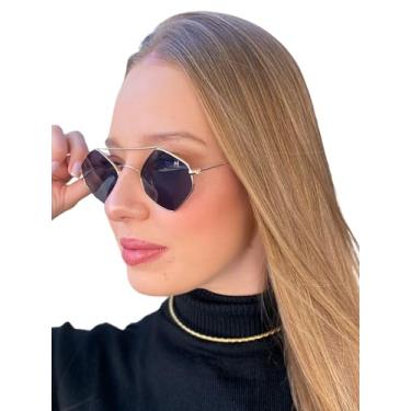 Imagem de Óculos Feminino De Sol Dubai Hexagonal Proteção UVA E UVB. (Preto)
