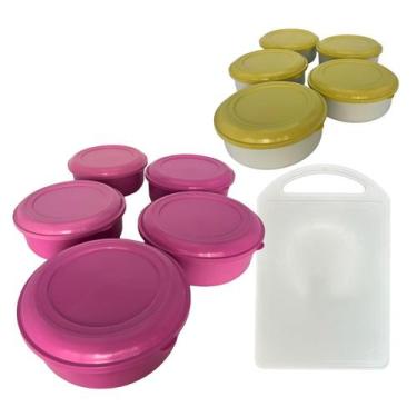 Imagem de 10 potes redondos com tampa 750 e 1200ml + tábua de corte - Agilplast