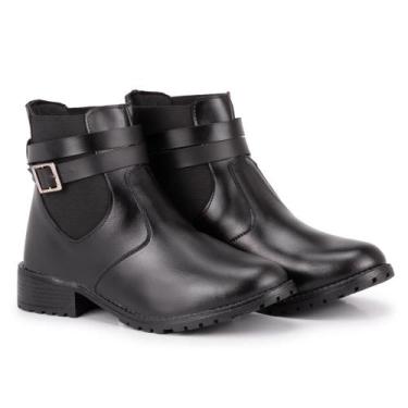 Imagem de Bota Cano Curto Calce Fácil M&D Store Detalhes De Tira e Fivela, Preto