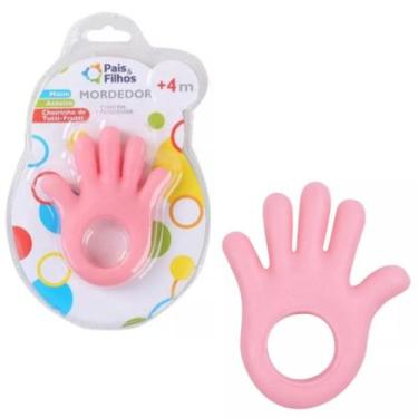Imagem de Mordedor Maozinha Macio Denticao Anti Stress Gengiva Bebe ROSA - Pais 