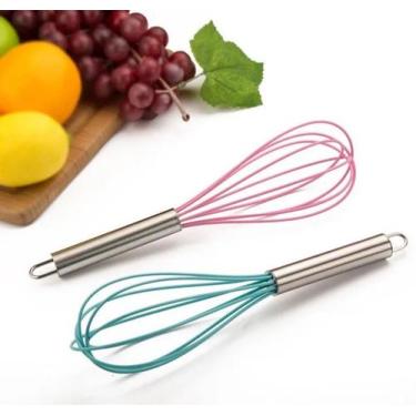 Imagem de Kit 3 Batedor De Ovos Bolo Silicone Fouet Fuê Grande 30cm Cabo Inox - 
