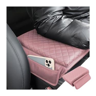 Imagem de zipelo Almofada de apoio de braço para carro, almofada de console central de couro de fibra de carbono, caixa de apoio de braço de espuma de memória com bolsa de armazenamento, travesseiro de descanso de mão com bolsos organizadores, ajuste universal para a maioria dos veículos (rosa)