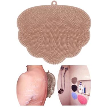 Imagem de WeUse Ourbshf Back Scrubber Mãos Livres para Banho. Fácil de Limpar, Grande e Plana, Arruela Traseira de Silicone, Massageador de Pés, Escova Corporal, Substitui Esponja de Bucha. Cole Na Parede para Esfregar, Pendure No Gancho para Secar (Caqui)