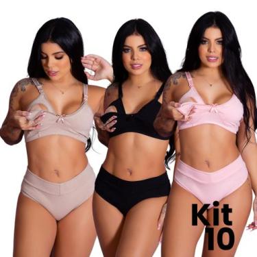 Imagem de Kit 10 Conjuntos de Sutiã Amamentação e Calcinha Cós Alto Cotton Confo