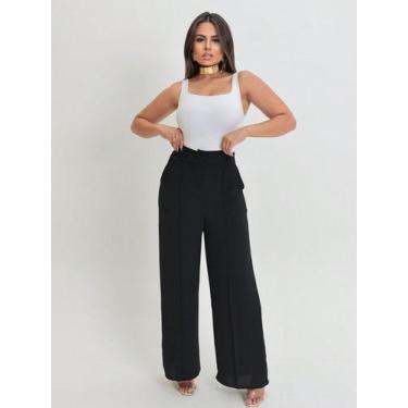 Imagem de Calça Feminina Alfaiataria Modelo Pantalona Cintura Alta Moda Elegante