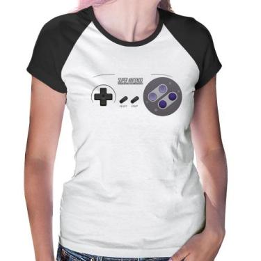 Imagem de Baby Look Raglan Super Nintendo SNES Gamepad - Foca na Moda, Branco, P