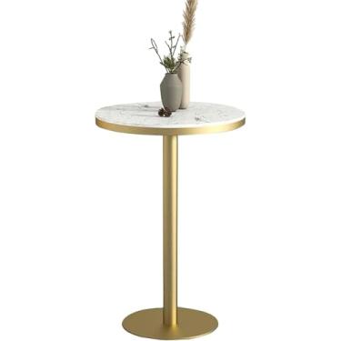 Imagem de Mesa de bar redonda de bistrô, balcão de pub com tampo de mármore e base de metal dourado, mesa de bistrô para cozinha, restaurante, escritório e café, 1 pacote de mesas de pub, uma cor, 55 x 55 x 75