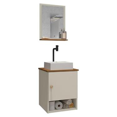 Imagem de Gabinete Banheiro Lima Tulipa Bco Torneira Valv Click Black Cor: Off White/Nature