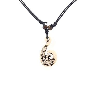 Imagem de Scddboy Colar com pingente de gancho de peixe maori havaiano, colar tribal Maui Beach Sufer Branco