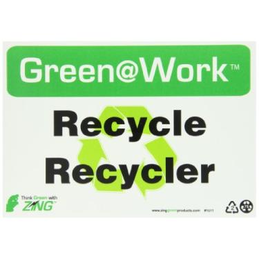 Imagem de Zing Green Products 1011 Placa de plástico reciclado verde no trabalho "Recycle, Recycler", 25,4 cm de comprimento, 17,8 cm de largura