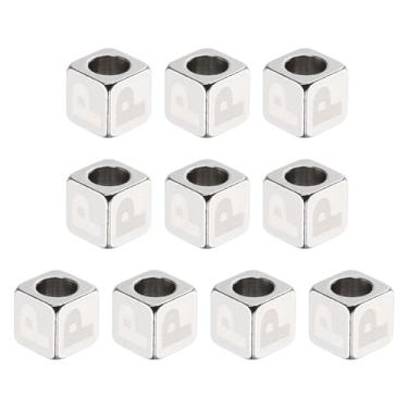 Imagem de HARFINGTON 10 peças de contas de aço inoxidável letra letra P cubo prata metálico grande quadrado contas de dados de metal para joias, pulseiras, colares e brincos