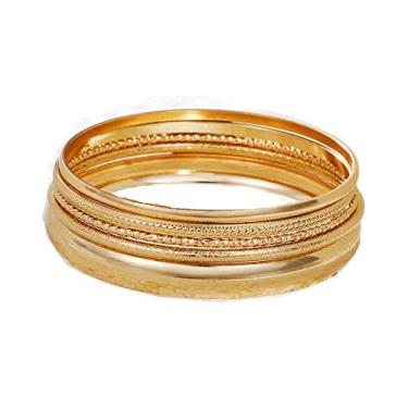 Imagem de Conjunto de pulseiras empilháveis boêmias de 9 a 11 peças de 9 a 11 peças de pulseiras empilháveis de casamento indiano multitexturizadas de pérolas pulseira de ouro fashion simples algemas pulseiras de pulso para mulheres, Metal, Sem pedras preciosas