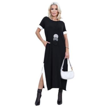 Imagem de Vestido Longo Feminino Festa Saruel Bolso Fenda Lateral Manga Curta Mo