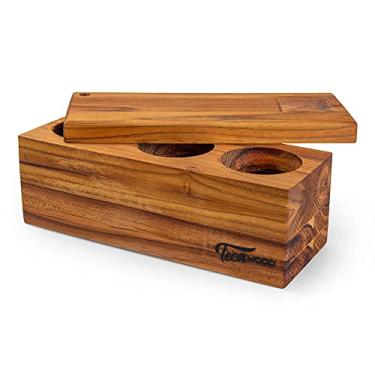 Imagem de Porta Temperos de Madeira Nobre Tecawood 25x10cm com 3 Compartimentos e Tampa