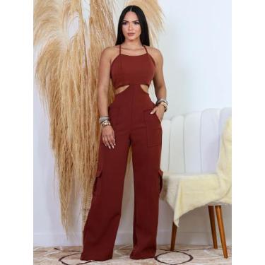 Imagem de Macacão Longo Alfaiataria Pantalona Cargo Flare Feminino - Multimarcas