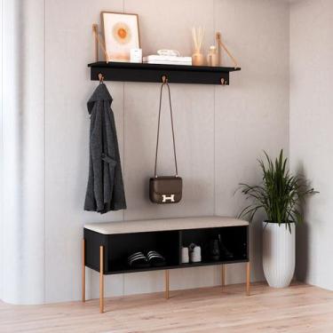 Imagem de Conjunto Sapateira Banco Estofada e Prateleira Nero/Dourado - Artesano