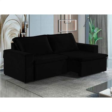Imagem de Sofa Malibu 3 Lugares 220 Cm Pes De Madeira Talento Móveis Preto Com Castanho