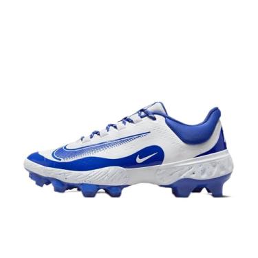 Imagem de Nike Chuteiras de beisebol Alpha Huarache Elite 4 Low MCS JRD (FZ1362-400, azul-marinho meia-noite/ouro metálico), Branco/Hyper Royal, 44
