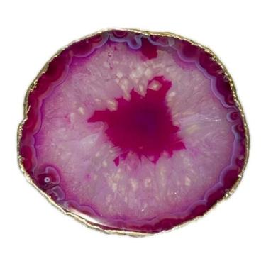 Imagem de Porta Copo Em Pedra Ágata Rosa Com Borda Dourada Banhada - Imagine Gem