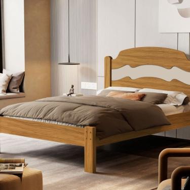 Imagem de Cama de Casal 100% Mdf 144cm X 195cm X 107cm Marrom/ Off White