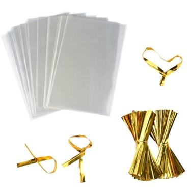 Imagem de FUNNYARD Bolsa transparente para violoncelo, 200 peças, 4 x 6 bolsas, bolsinha de lembrancinha de festa com 10 cm de amarração para presente de casamento, biscoitos, sobremesa, aniversário, bolo, bufê, suprimentos (10 x 15 cm)