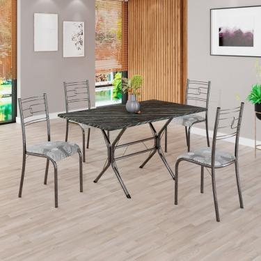 Imagem de Conjunto Sala De Jantar Mesa Retangular 120x75cm Tampo Pedra Ardósia Indiana 4 Cadeiras Paraty Paraopeba - Mart Prata