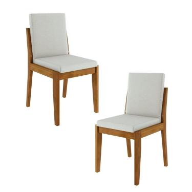 Imagem de Conjunto 2 Cadeiras Lady Em Madeira Maciça Mel Natural-linho Off White