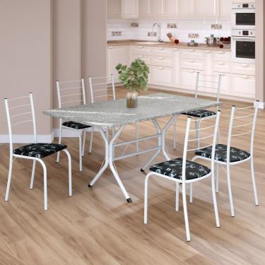 Imagem de Conjunto Sala De Jantar Mesa Retangular 140x75cm Tampo Granito Topázio 6 Cadeiras Rio Preto Floral - Branco