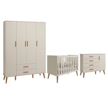 Imagem de Dormitório Infantil Isis Guarda Roupa 4 Portas, Cômoda 1 Porta E Berço Areia - Reller Móveis Areia