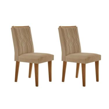 Imagem de Kit 2 Cadeiras Sala Jantar Alegra 2 Un Madeira Capuccino Linho Bege Turim Rufato