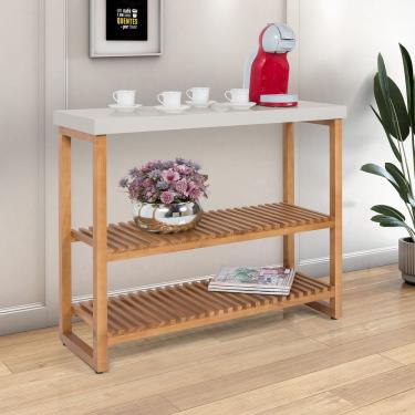 Imagem de Sapateira Aparador Gold Com Prateleiras Ripadas Madeira Off White