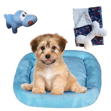 Imagem de Cama Bigata M Tecido Soft Com Osso Pelucia E Manta Kit 4 Peças Azul Claro