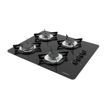 Imagem de Fogão Cooktop 4 Bocas Mesa Em Vidro Preto Fogatti Inox 27000101-00 Bivolt