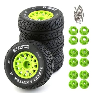 Imagem de Chanmoo Pneus E Rodas Para Caminhão Rc De Curta Distância 1/10 Com 12 Mm, 14 17 Mm Hexagonais, 113 Borracha 1/8 Escala Ou Carro Estrada Hsp Sonic 94102 Gt Ptg-2 Tamiya Tt02 Racing 4 Peças (Verde B)