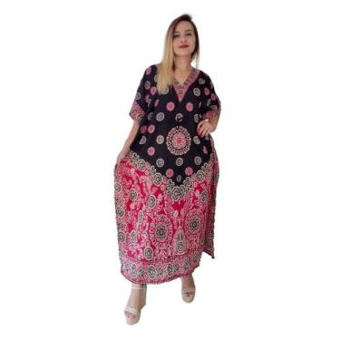 Imagem de Vestido Kaftan Indiano Longo Estampado Plus Size - Cod. 15000 - Aleci 