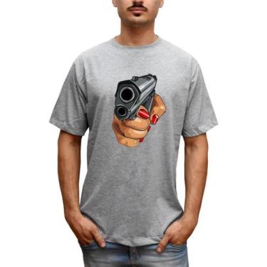Imagem de Camiseta Masculina Mão Armada Pistola - Bella Store, Cinza, G, Homem