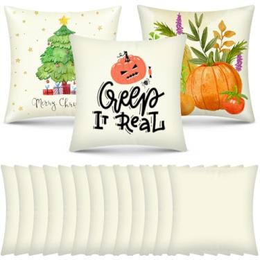 Imagem de Pacote com 16 fronhas brancas de sublimação de 17,7 x 17,17 cm, capas de almofada brancas, capas de almofada em branco, capas de almofada para transferência de calor (natural)