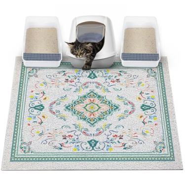 Imagem de Glittme Tapete de areia para gatos com fundo antiderrapante tapete de caixa de areia 101 x 76 cm tapete de armadilha de areia fácil de limpar lavável tapete de comida de gato para gatinho, GG
