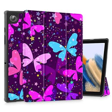 Imagem de Tuiklol Capa para Galaxy Tab A8, capa para tablet Samsung de 10,5 polegadas 2022 Slim TPU capa traseira rígida suporte embutido com suporte triplo capa auto onda/hibernação para modelo A8 SM-X200/X205/X207, borboleta rosa