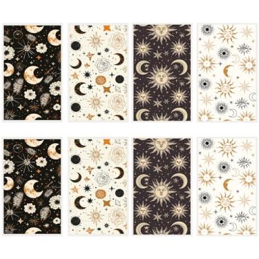 Imagem de CRASPIRE 20 peças, 4 estilos, papel de transferência de argila de polímero, decalques de transferência sob o esmalte, 4,7 x 2,8 polegadas, boêmio, lua, sol, estrela, estampa de flores, folhas para