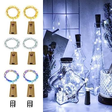 Imagem de osteplus Luzes de garrafa de vinho com cortiça, pacote com 6 com 6 baterias de substituição, mini cordão de luzes de fadas operadas a pilhas, decoração de festa para casamento, Natal, Halloween, bar