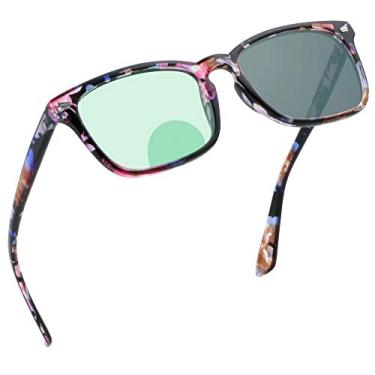 Imagem de Óculos de leitura bifocais, óculos de sol cinza fotocromático, ampliação de 0,00/+1,00 para homens/mulheres, 8082 Azul Floral Cinza, 1 Count (Pack of 1)