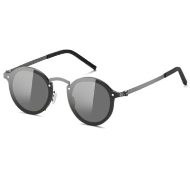 Imagem de Long Keeper Óculos de sol com matiz ajustável, redondo, polarizado, multiengrenagens, fino, leve, caminhadas, condução, pesca, Cinza claro