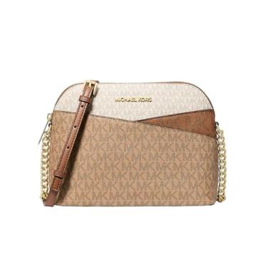 Imagem de Michael Kors Bolsa tiracolo Jet Set de viagem média colorida com logotipo de assinatura Dome, Camel Mlt, 8.5 x 6.75 x 3.5 inches, Transversal