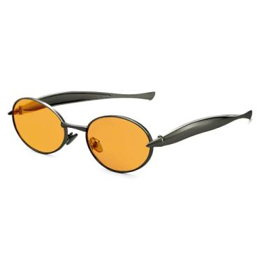 Imagem de VANLINKER Óculos de sol ovais pequenos dourados retrô para mulheres e homens modernos óculos escuros de metal dos anos 90 VL9885, C2 - Laranja, M