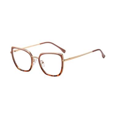 Imagem de Óculos de sol femininos com armação de metal, armação cinza dourada, lentes transparentes, estilo olho de gato, azul