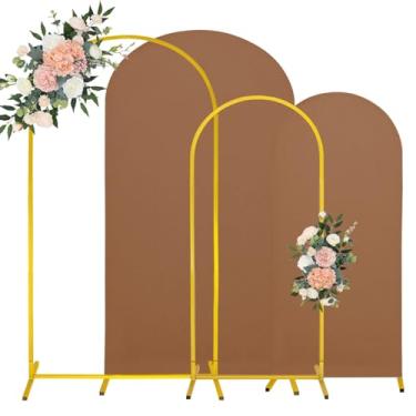 Imagem de Conjunto de capa de fundo de arco de 1,8 m e arco de elastano marrom combinando com suporte de arco chiara de topo redondo para decoração de festa de aniversário, chá de bebê, banquete, arco (marrom)